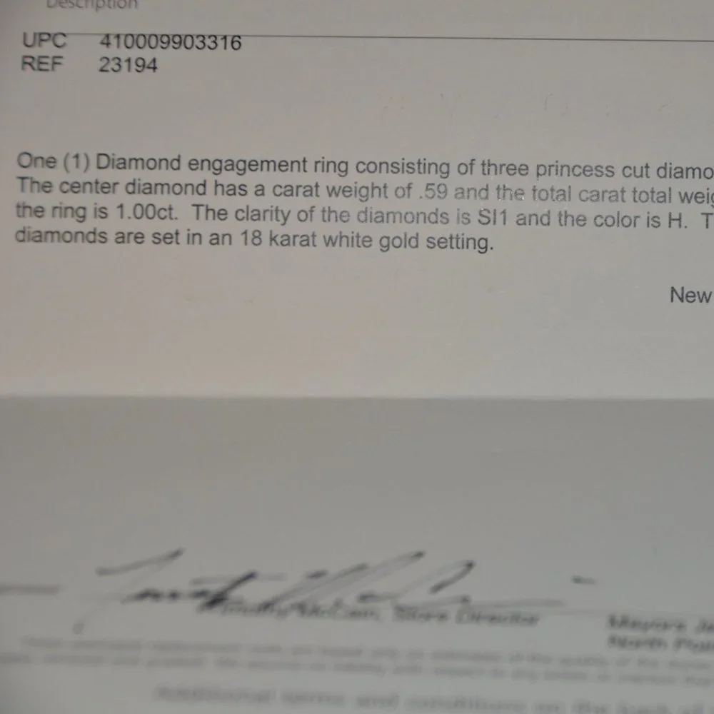 MAYORS BIRKS 18K 1 CT TRIOLOGY 3 PRINCESS DIAMOND SOLITAIRE WEDDING RING BAND